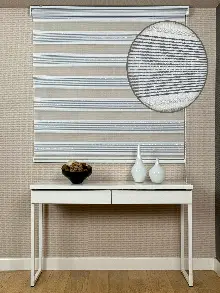 Mutfak Gri Gümüş Simli Çizgili Jakar Dokuma Zebra Perde, Standart Metal Kasalı Yüksek Kalite Kornişe Kolay Montaj Seçenekli