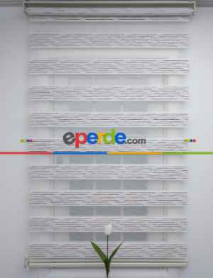 Kahverengi Lüks Zebra Perde- Ekru