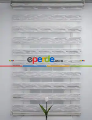 Kahverengi Lüks Zebra Perde- Ekru
