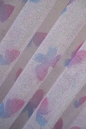 Bebek Odası -  Pembe Lila Kelebek Desenli Keten Zemin Baskılı Tül Perde - Kız Çocuk Odası