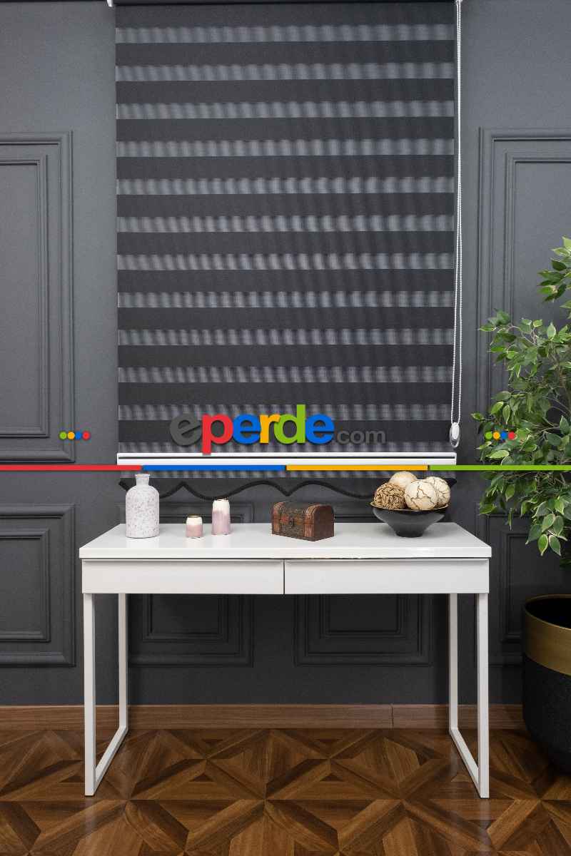 70x200 Hazır Siyah Bambu Zebra Perde