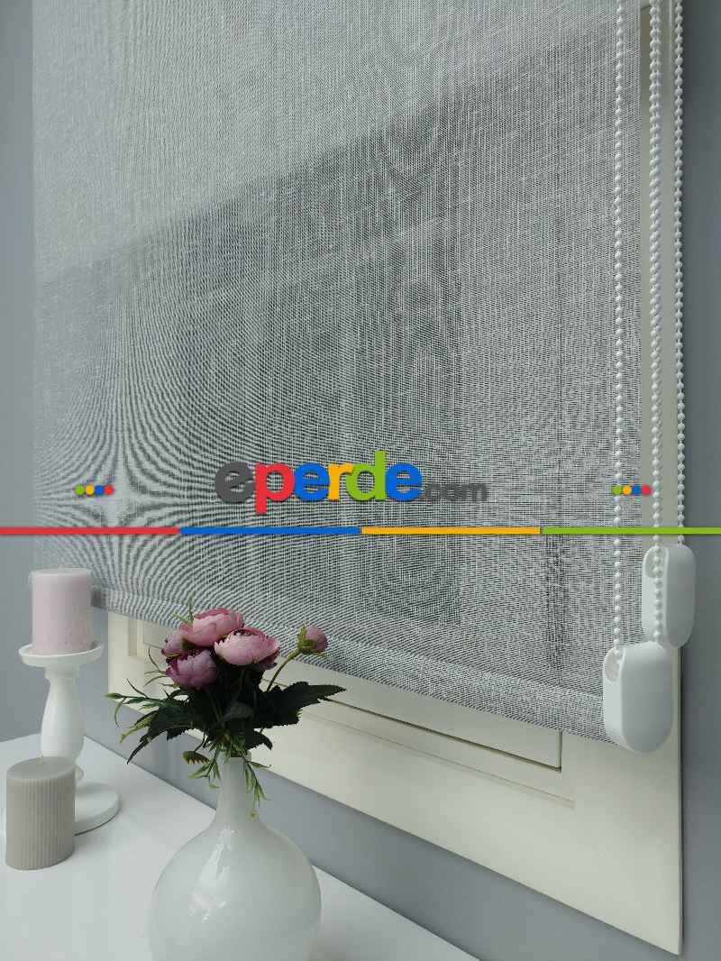 Çiftli Sistem Naturel Keten Tül Stor- Gri-füme-antrasit