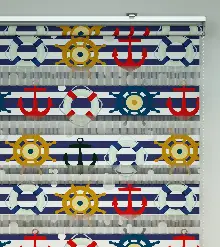 Bebek Odası Zebra Perde - Çapa Baskılı Zebra Perde- Mavi-Kırmızı-Beyaz-Hardal Sarısı