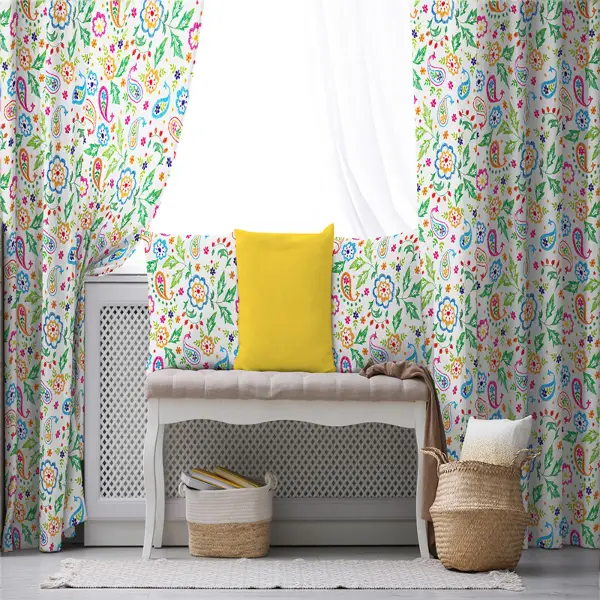 Etnik Desenli Fon Perde Evim801 Kumaşı Kalındır Duck Bezi Değildir- Mavi-beyaz