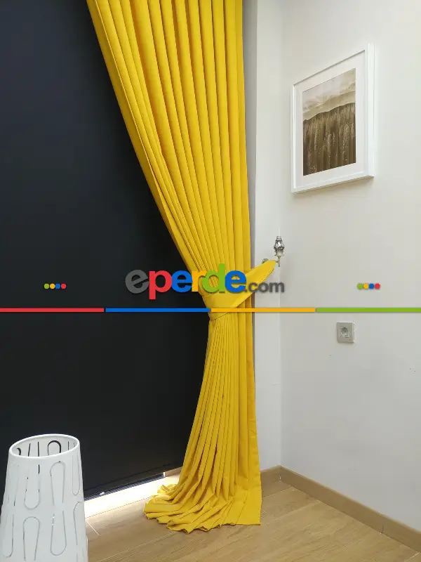 Salon Fon - Düz Renk Dökümlü Fon Perde (180)- Sarı