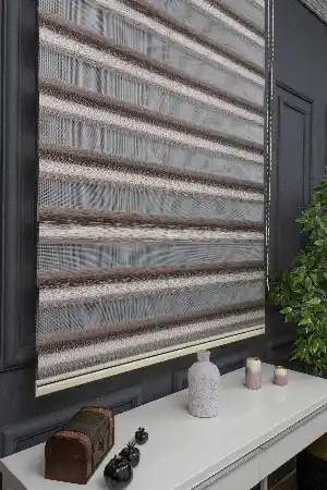Zebra Perde - Degrade Vizon Renk Geçişli Kırık Pileli Zebra Perde, Vizon Kahverengi Krem Renklerde