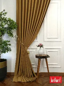 %90 Brillant Karartma Blackout Hardal Sarısı Renk Fon Perde- Kahve Açık-hardal Sarısı