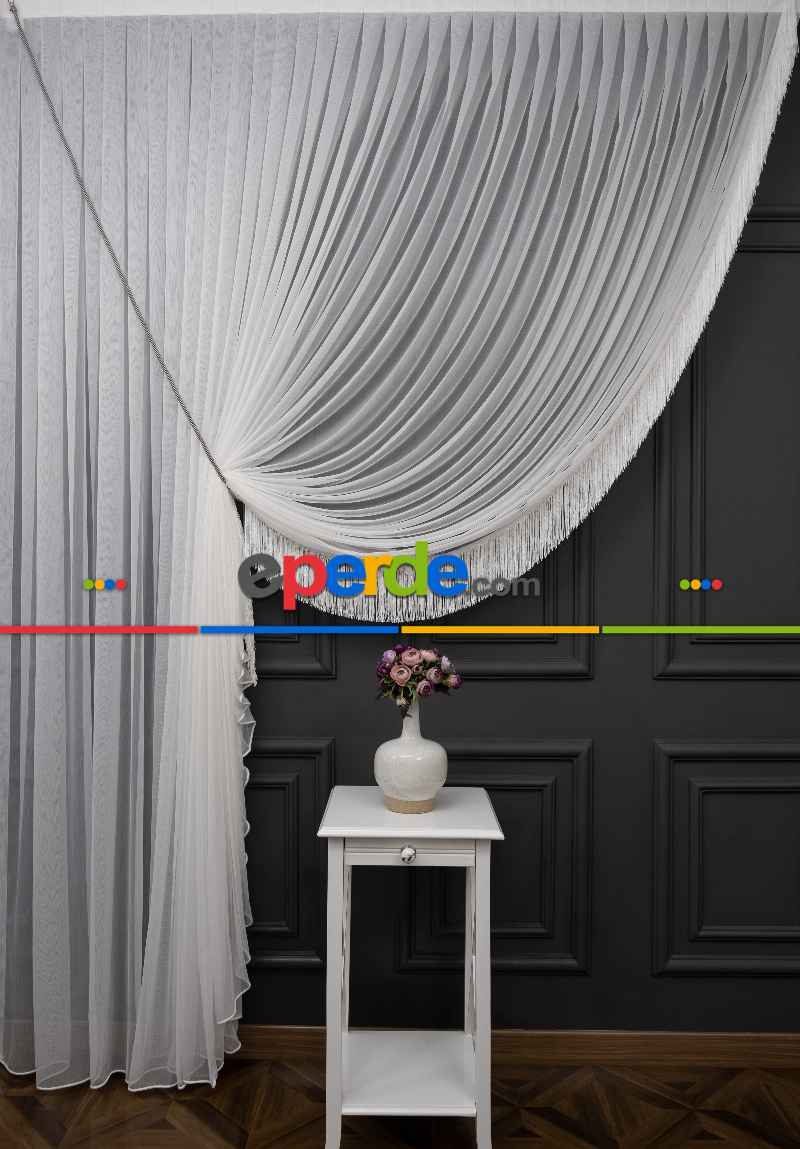 Salon Tül - Hafif Keten Yalancı Kruvaze - Tülden Fon - Halat İle Yana Toplamalı Tül - Kordon Toplama Tül - Çift Veya Tek Kanat - Aksesuar İlave Ücretlidir - Kurşunlu Tül