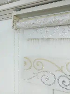 Krem Desenli Simli Zebra Perde- Krem
