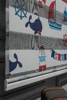 Erkek Çocuk Odası zebra Perde - Çapa Gemici Denizci Desenli Baskılı Zebra Perde - Mavi Lacivert