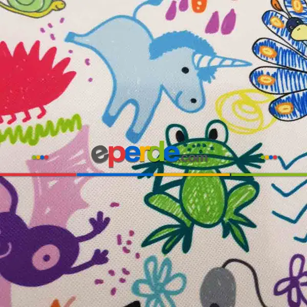 Bebek Odası Fon Perde - Hayvan Desenli Fon Perde Evm693 Kumaşı Kalındır Duck Bezi Değildir- Yeşil