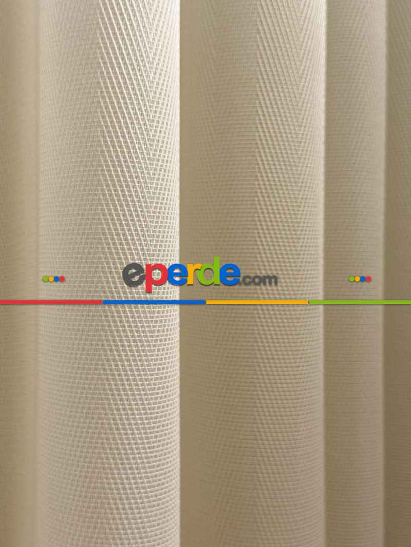 Yatak Odası - Krem Balık Sırtı Desen Çizgili Tül Perde, Ağır Gramajlı Premium Seri, Kurşunlu Tül