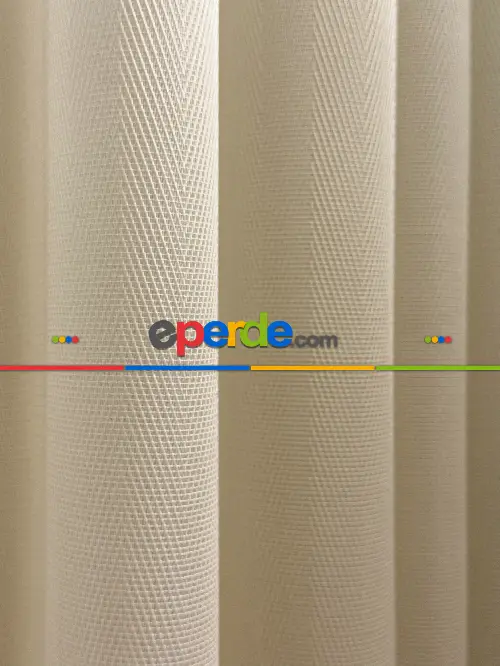 Krem Balık Sırtı Desen Çizgili Tül Perde, Ağır Gramajlı Premium Seri, Kurşunlu Tül