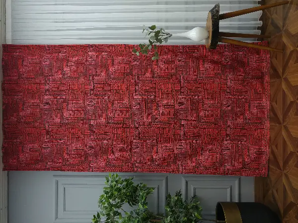 Kırmızı Geometrik Desenli Fon Perde Evm708 Kumaşı Kalındır Duck Bezi Değildir- Kırmızı Koyu