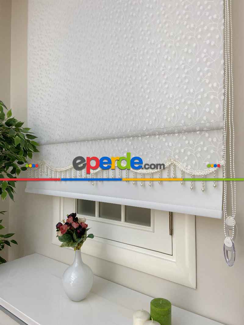 Brillant - Çiftli Sistem Tül Stor Perde Ve Stor Perde- Ekru Rengi 80cm X 200cm 