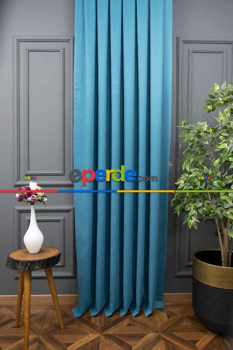 Açık Petrol Rengi Düz Fon Perde En Dökümlü Fon Perde