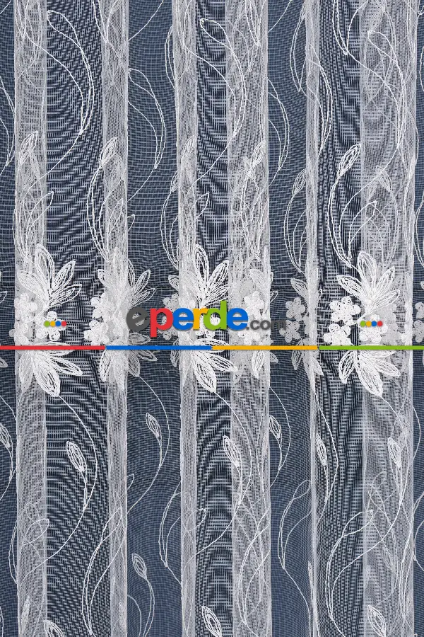 Salon Tül Perde - Çiçek Desen Brode Işlemeli Tül Perde