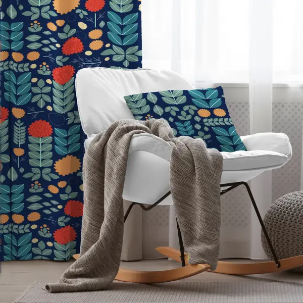 Etnik Fon Perde Evim1554 Kumaşı Kalındır Duck Bezi Değildir- Mavi-beyaz