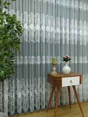 Brode İşlemeli Tül Perde Konak Özel Seri Elit 103- Ekru