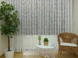 Salon ( Orjinal ) Spor Desen Fransız Dantel Tül Perde & Kruvaze Perde- Ekru
