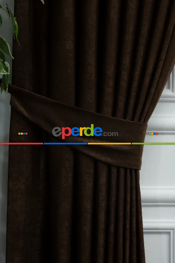 Salon - Soft Kahve Fon Perde Dökümlü En - Kahve Koyu