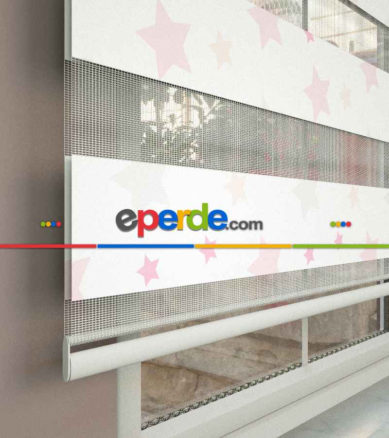 Yıldız Desenli Baskılı Zebra Perde- Çok Renkli