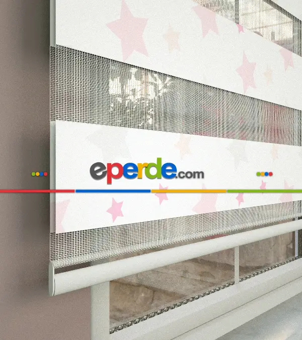 Yıldız Desenli Baskılı Zebra Perde- Çok Renkli