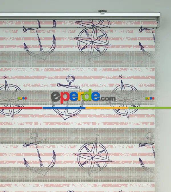 Çapa Baskılı Zebra Perde- Beyaz-mor-pembe Açık