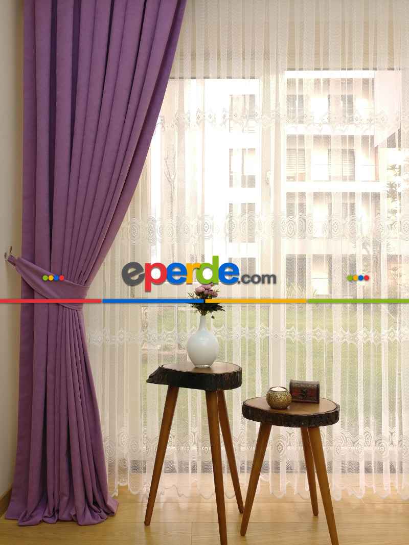 Koyu Lila Düz Fon Perde ( Dökümlü Fon )- Lila Koyu Lila