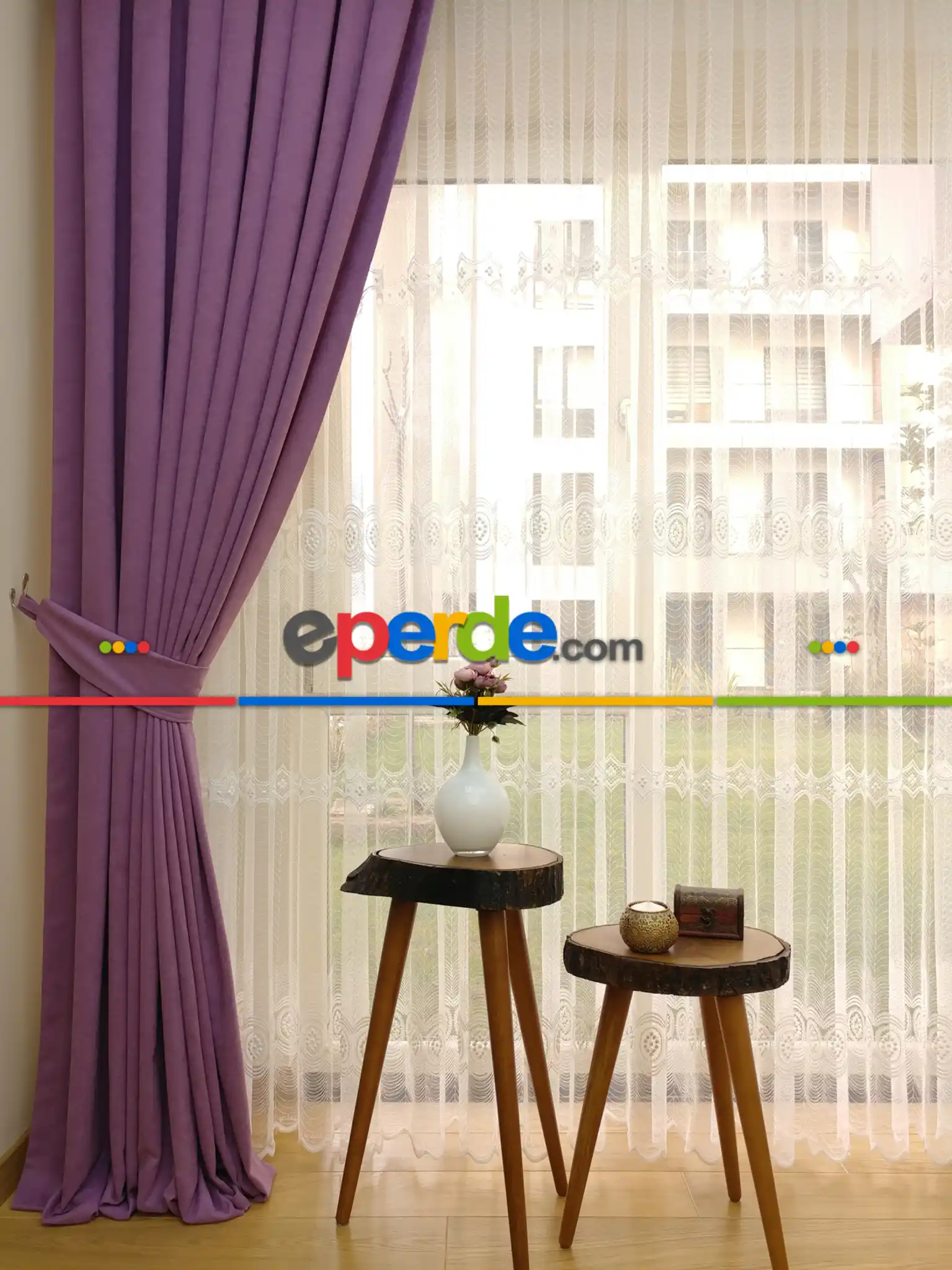 Koyu Lila Düz Fon Perde ( Dökümlü Fon )- Lila Koyu Lila