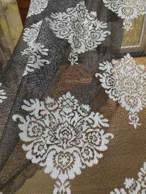 Damask Desenli Floş Örme Tül Perde- Siyah-Gri-Füme-Antrasit