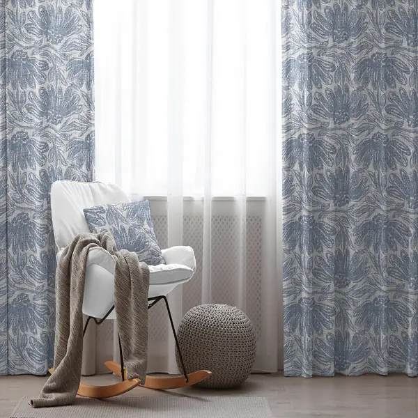 Salon Fon Perde Evim1607 Kumaşı Kalındır Duck Bezi Değildir- Mavi-beyaz