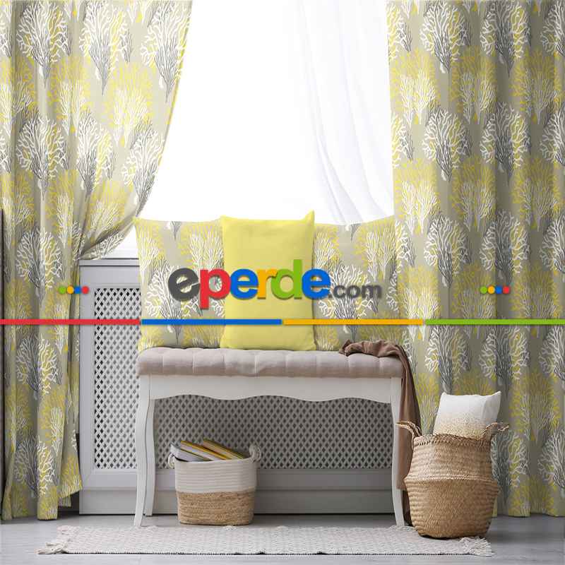 Mercan Desen Fon Perde Evim1080 Kumaşı Kalındır Duck Bezi Değildir- Mavi-beyaz