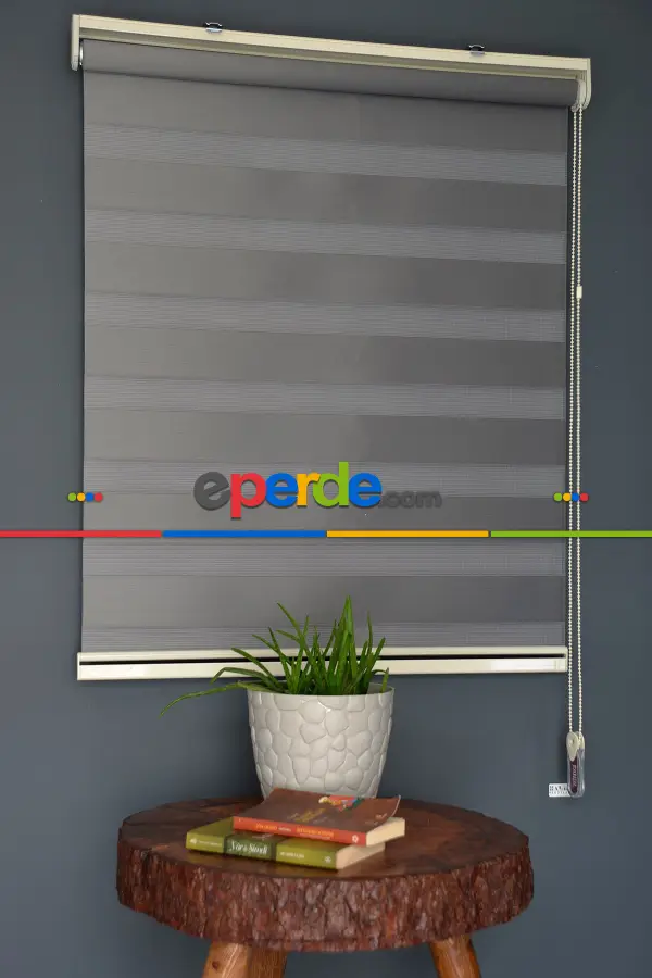 Halim Perdesan Ba-19 Antrasit Renk Etekli Veya Eteksiz Zebra Stor Perde