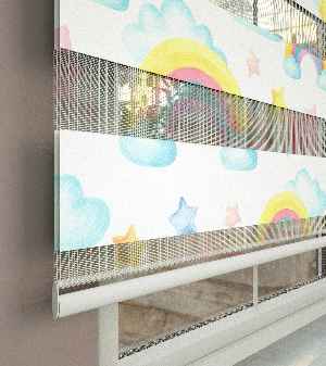 Yıldız Desenli Baskılı Zebra Perde- Çok Renkli