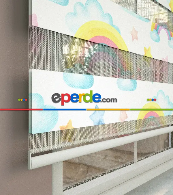 Yıldız Desenli Baskılı Zebra Perde- Çok Renkli