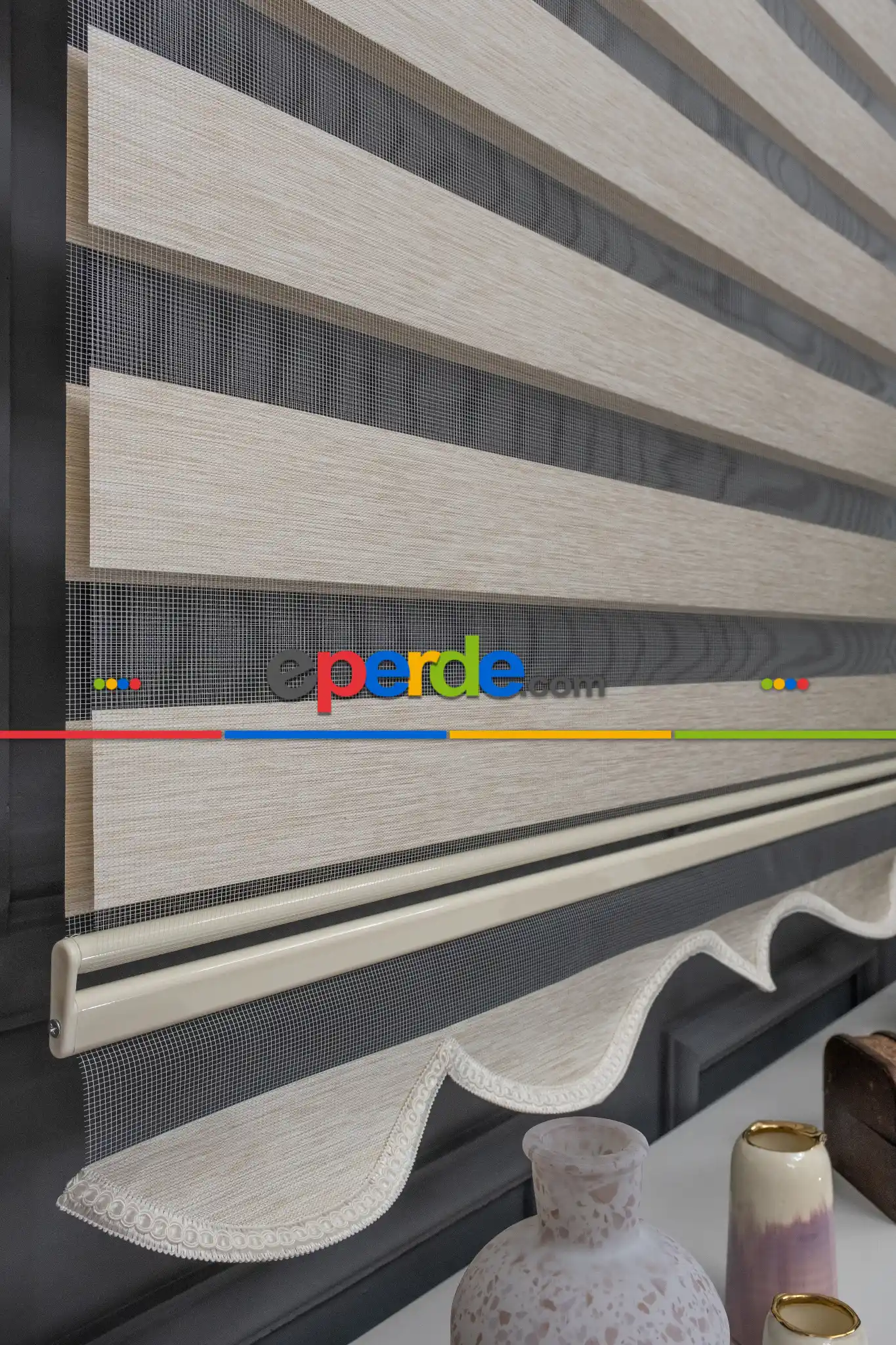 90x200 Hazır Krem Bambu Zebra Perde