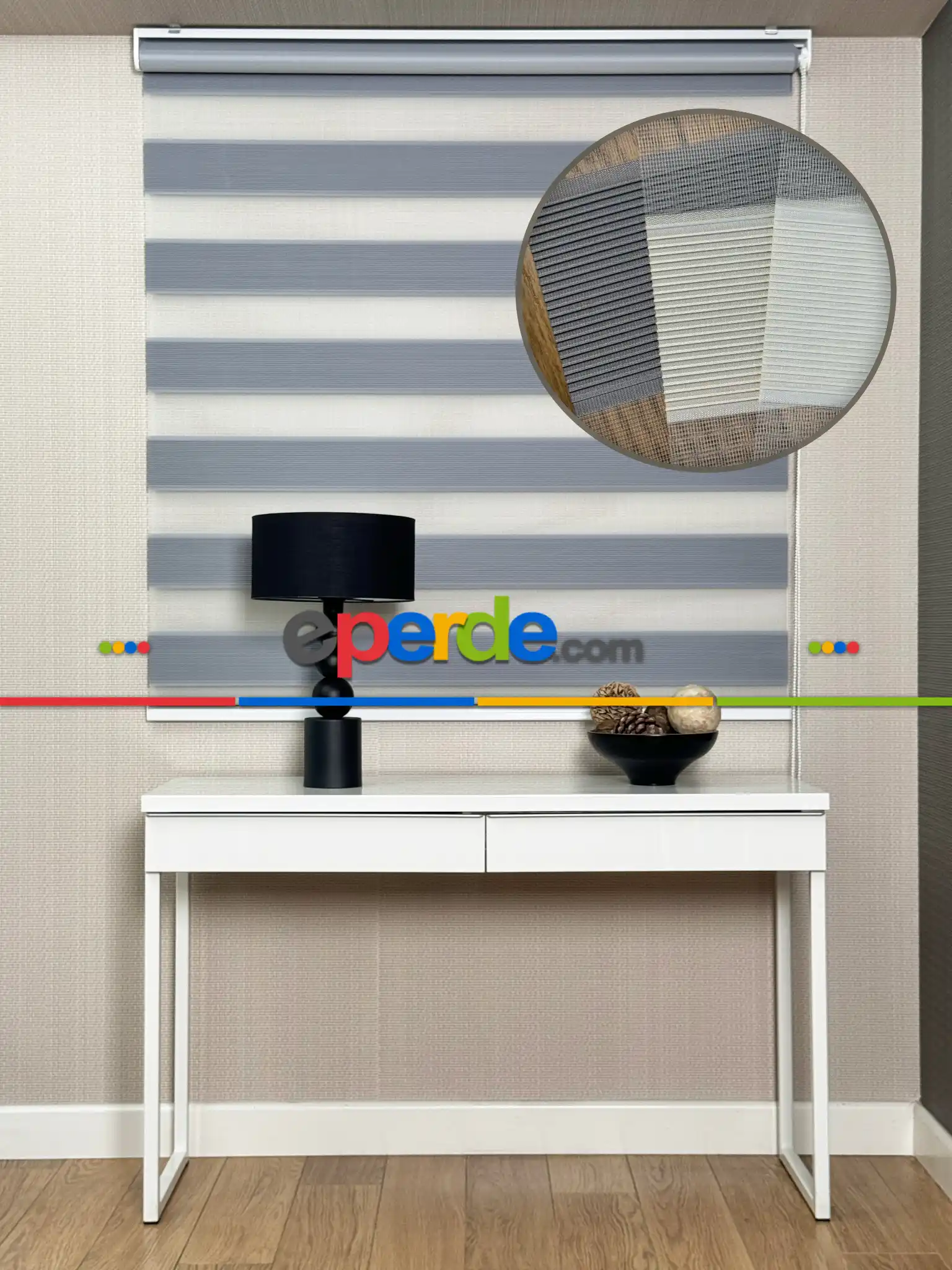 Yatak Odası Gri Mikro Sık Pliseli Zebra Perde, Standart Metal Kasalı Yüksek Kalite Kornişe Kolay Montaj Seçenekli