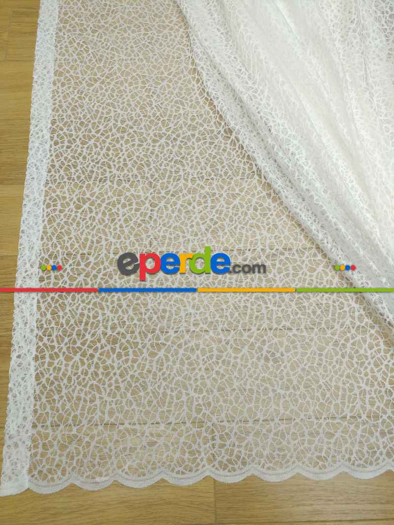 Salon ( Orjinal ) Spor Desen Fransız Dantel Tül Perde & Kruvaze Perde - Ekru - Örümcek Tül Perde
