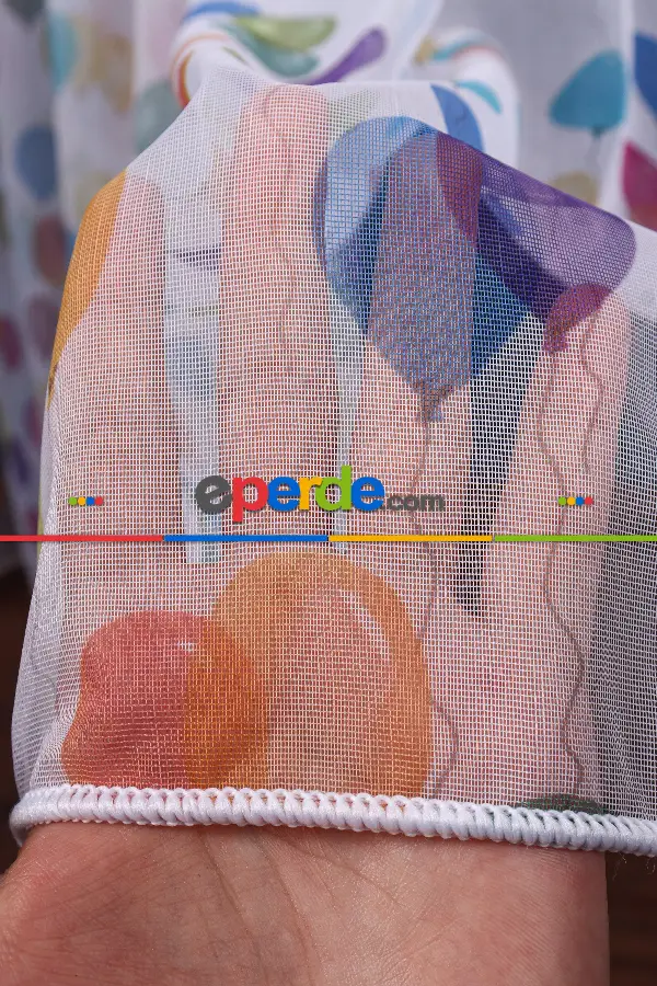 Balon Desenli Baskılı Tül Perde