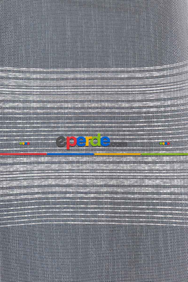 Yatak Odası - Enine Bantlı Simli Düz Tül Perde Ütü Istemez