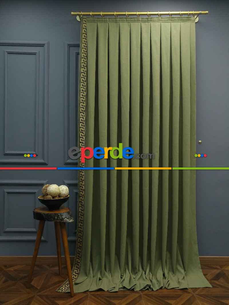 Salon Perdesi - Modern Bordürlü Salon Fon Perdesi İkon 2021 Elıte- Siyah