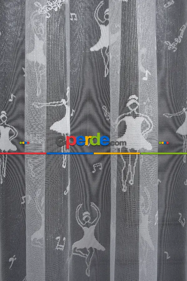 Balerin Desenli Ekru Renkli Kız Çocuk Odası İçin Tül Perde