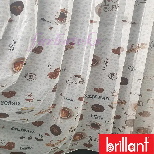 Mutfak Perdesi Kahve Fincan Desenli Tasarım Desen Model Kafe Tül Perdesi - Kurşunlu Tül