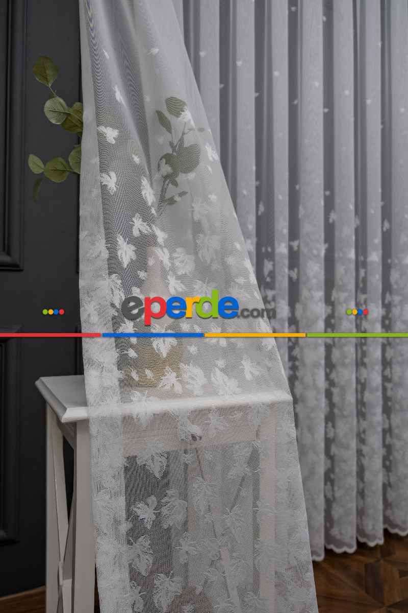 Etek Ucu Yaprak Desen Ütü İstemez Kırışmaz Tül