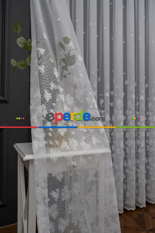 Mutfak Etek Ucu Yaprak Desen Ütü İstemez Kırışmaz Tül