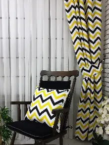 Renkli Zikzag Desenli Fon Perde Evm1074-1 Kumaşı Kalındır Duck Bezi Değildir- Siyah-sarı-beyaz