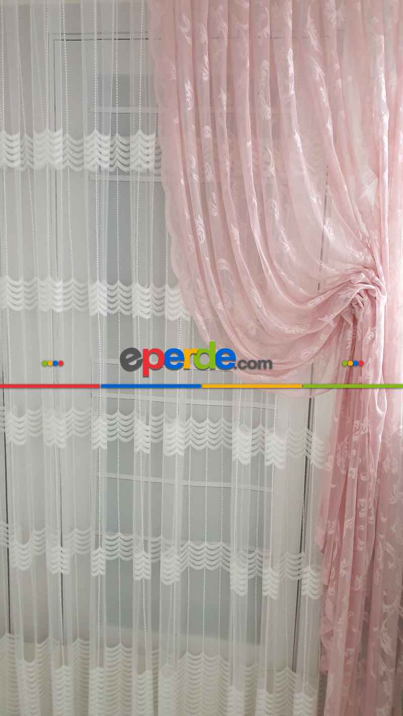 Salon - Tül Fon Pembe Fon Perde- Pembe 70cm X 270cm 