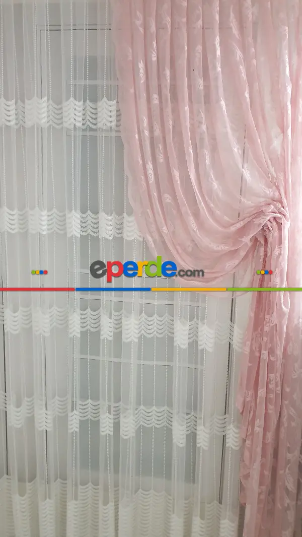 Tül Fon Pembe Renk Büzgülü Yeni Tasarım Penbe Moda Fon Perde- Pembe 70cm X 270cm 