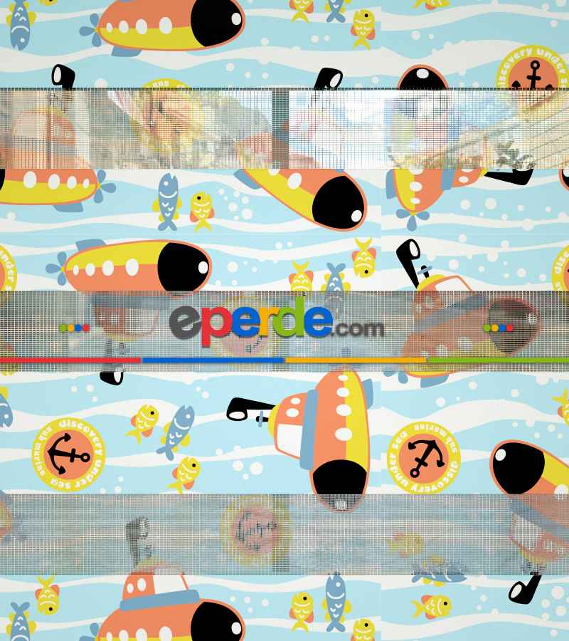 Bebek Odası Zebra Perde - Denizci Desen Baskılı Zebra Perde- Mavi-Sarı-Beyaz